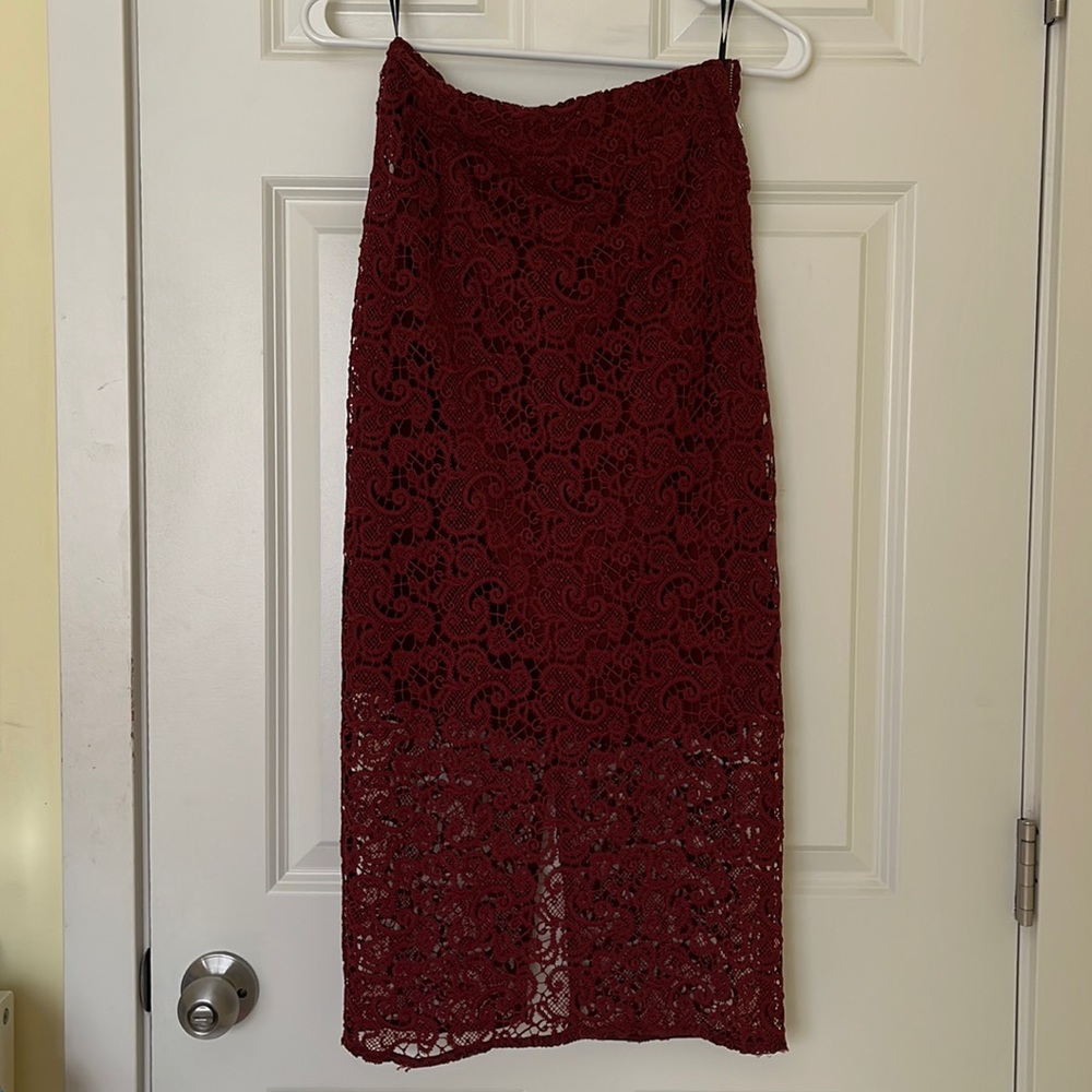 ZARA Burgundy Lace High Waist Pencil Skirt